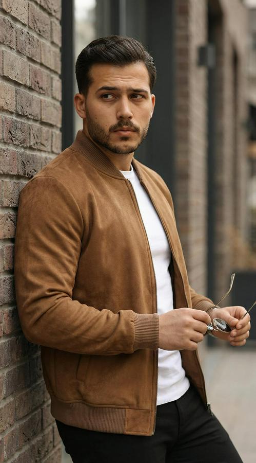 Önden Fermuarlı Içi Astarlı Süet Ceket