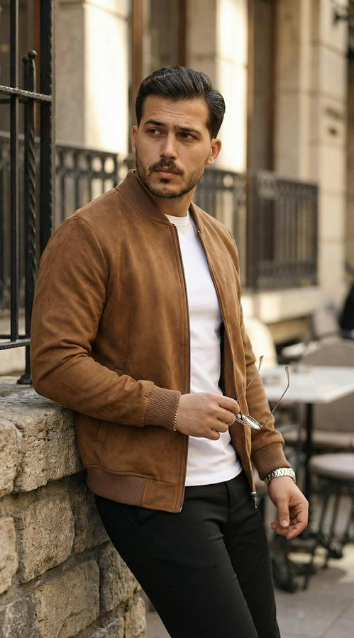 Önden Fermuarlı Içi Astarlı Süet Ceket