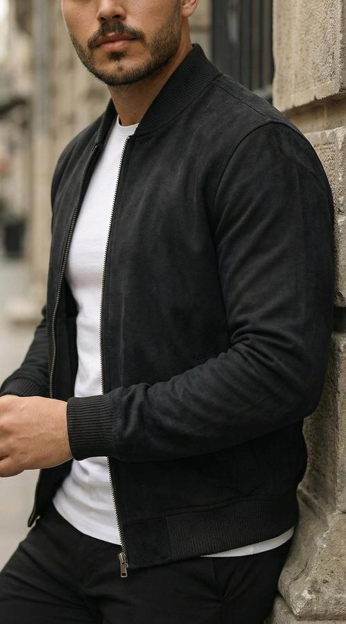 Önden Fermuarlı Içi Astarlı Süet Ceket