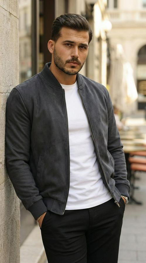 Önden Fermuarlı Içi Astarlı Süet Ceket