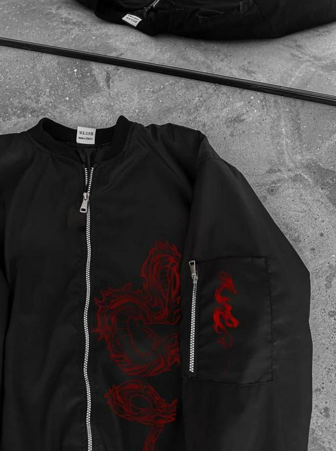 Tam Fermuarlı Uzun Kol Baskılı Bomber Ceket