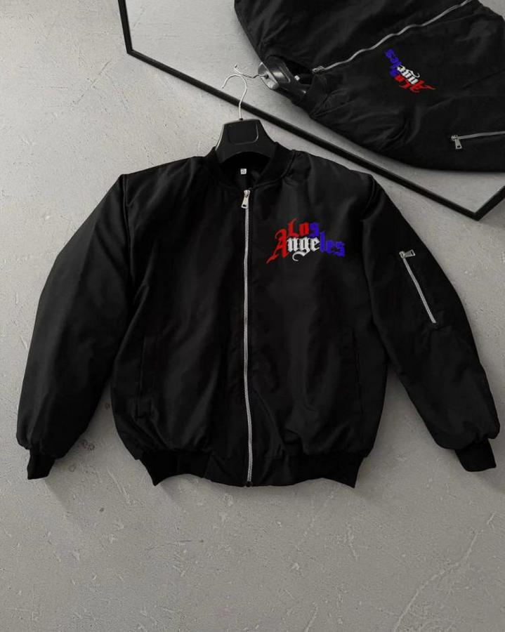 Tam Fermuarlı Uzun Kol Baskılı Bomber Ceket