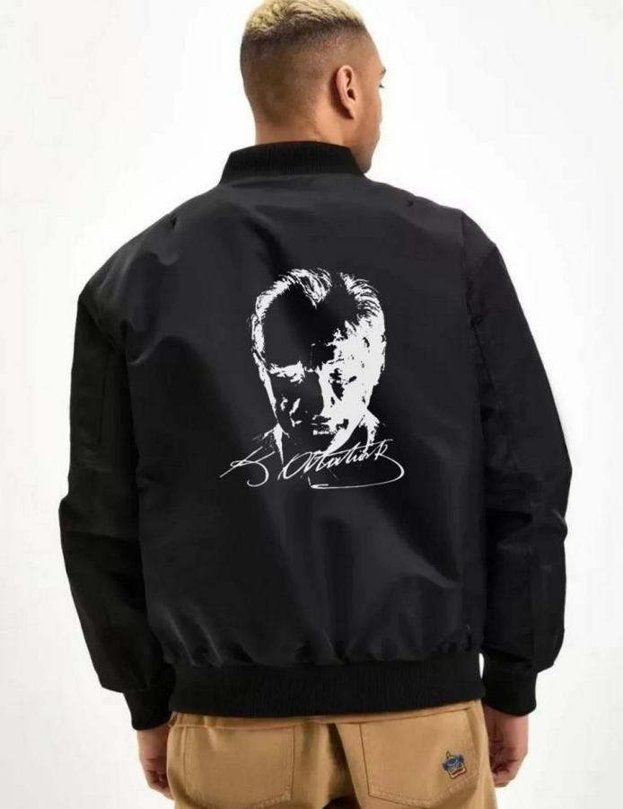 Unisex Uzun Kol Baskılı Bomber Ceket