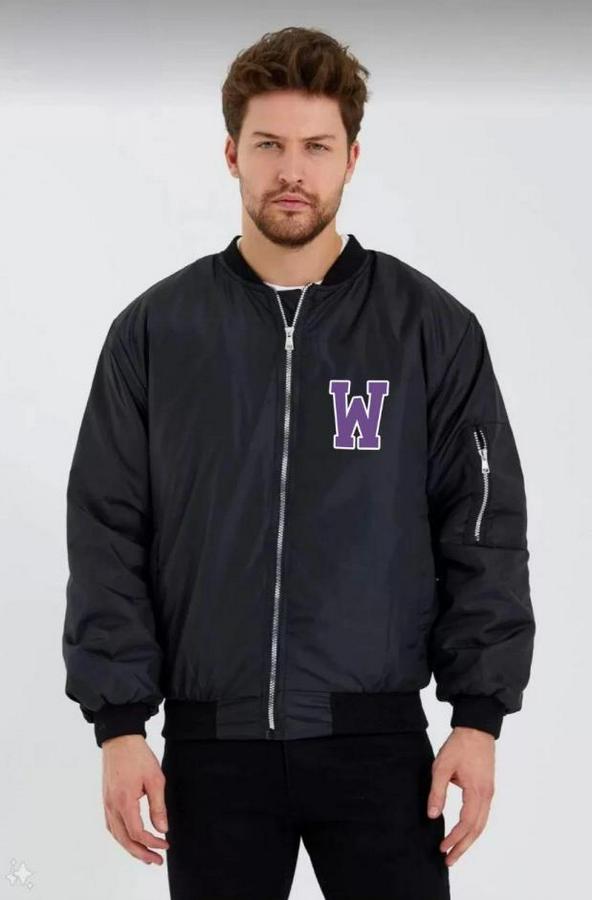 Unisex Uzun Kol Baskılı Bomber Ceket