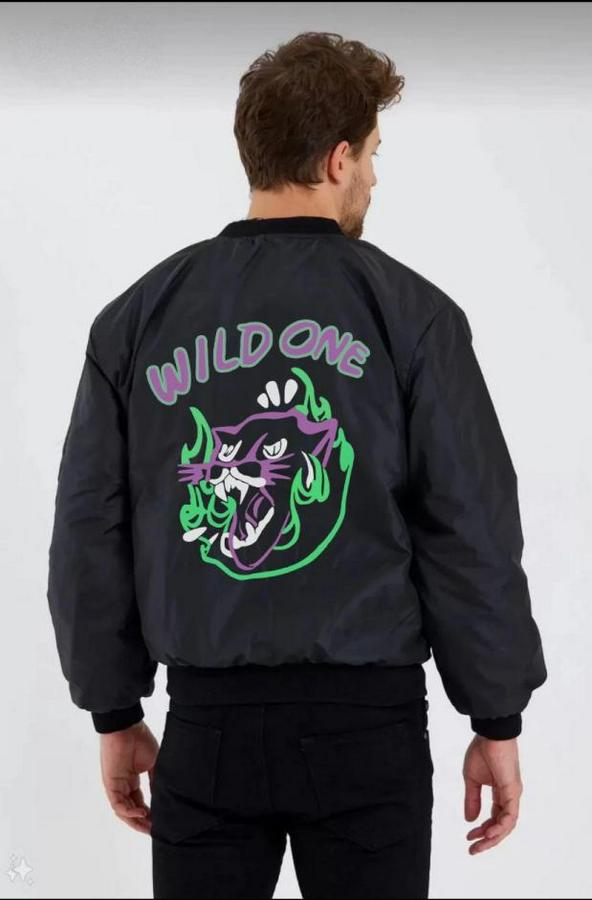 Unisex Uzun Kol Baskılı Bomber Ceket