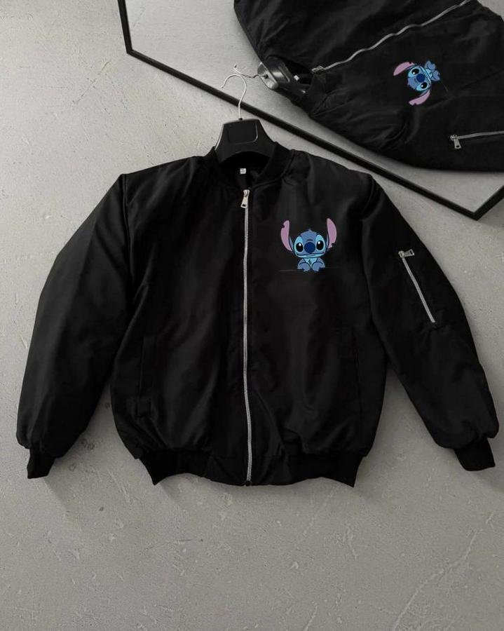 Uzun Kol Astarlı Tam Kalıp Baskılı Bomber Ceket