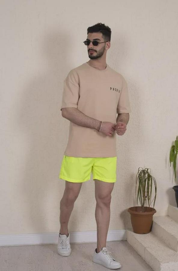 Deniz Şortu Fermuarlı Cepli File Astarlı