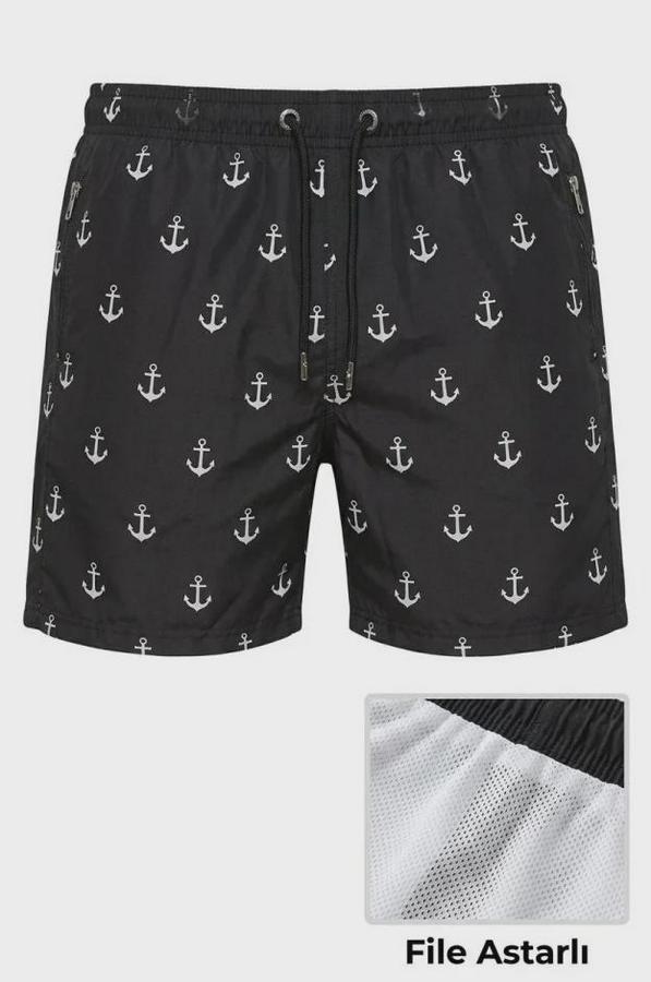 Deniz Şortu Fermuarlı Cepli File Astarlı Hızlı Kuruyan Premium