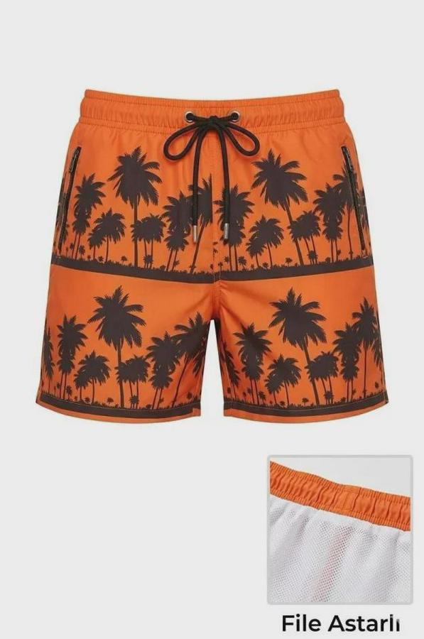 Deniz Şortu Fermuarlı Cepli File Astarlı Hızlı Kuruyan Premium