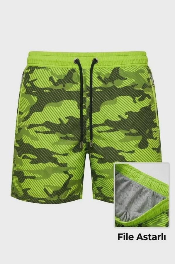 Deniz Şortu Fermuarlı Cepli File Astarlı Hızlı Kuruyan Premium