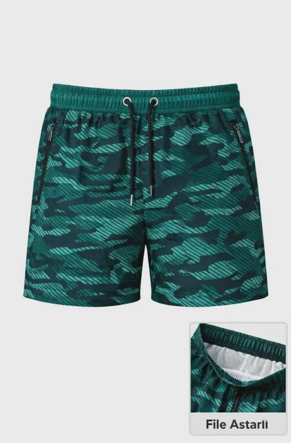 Deniz Şortu Fermuarlı Cepli File Astarlı Hızlı Kuruyan Premium