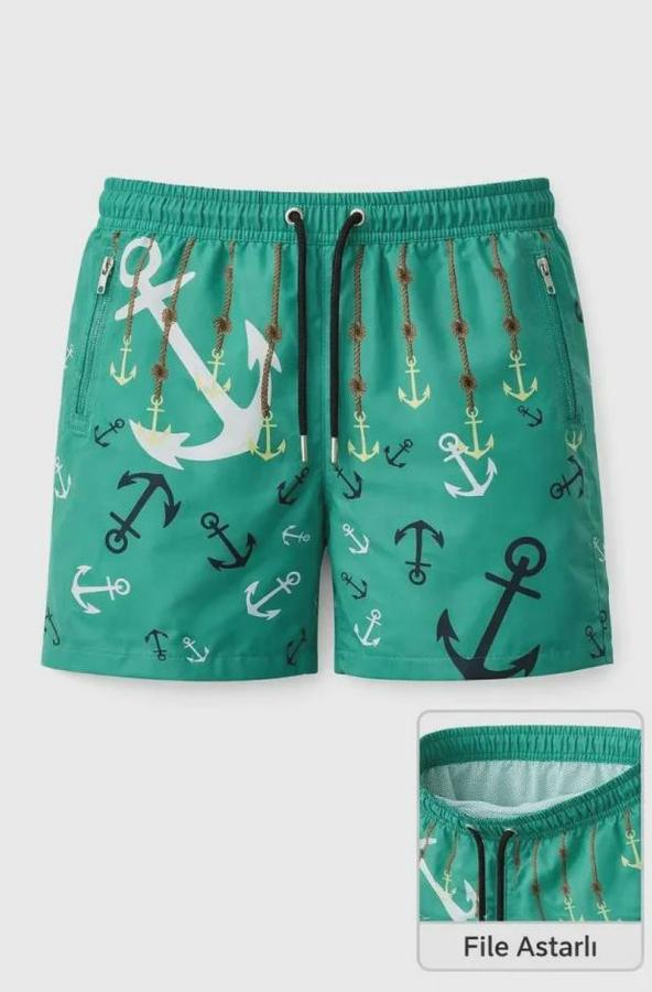 Deniz Şortu Fermuarlı Cepli File Astarlı Hızlı Kuruyan Premium