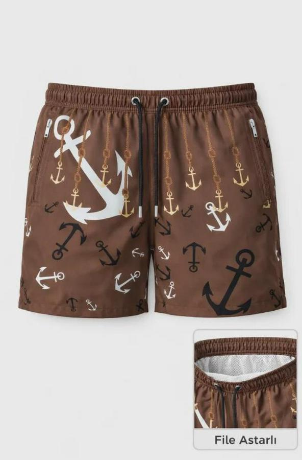 Deniz Şortu Fermuarlı Cepli File Astarlı Hızlı Kuruyan Premium