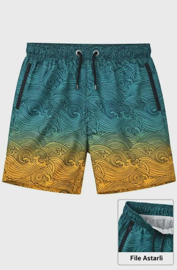 Deniz Şortu Fermuarlı Cepli File Astarlı Hızlı Kuruyan Premium