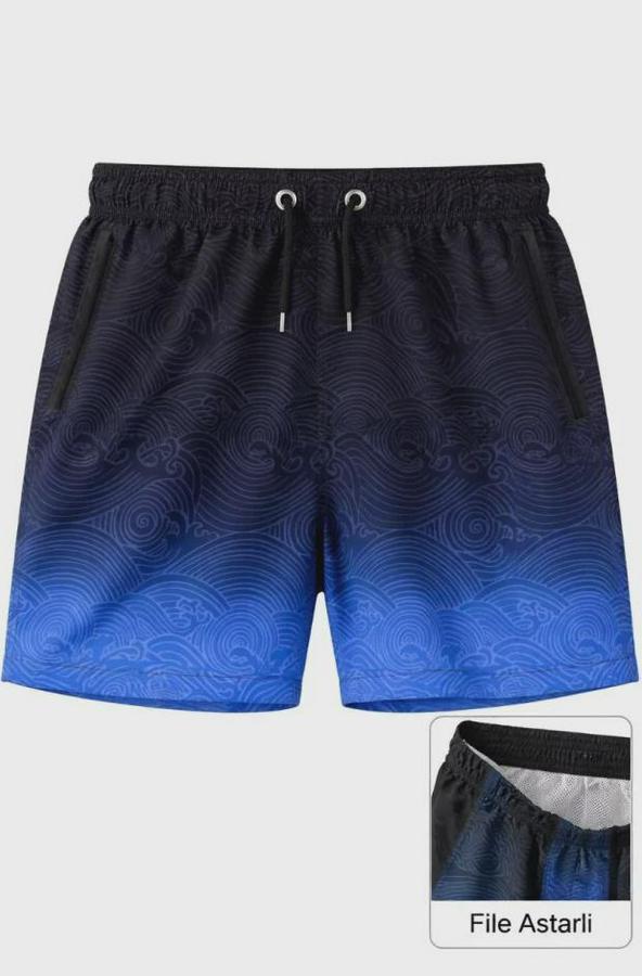 Deniz Şortu Fermuarlı Cepli File Astarlı Hızlı Kuruyan Premium