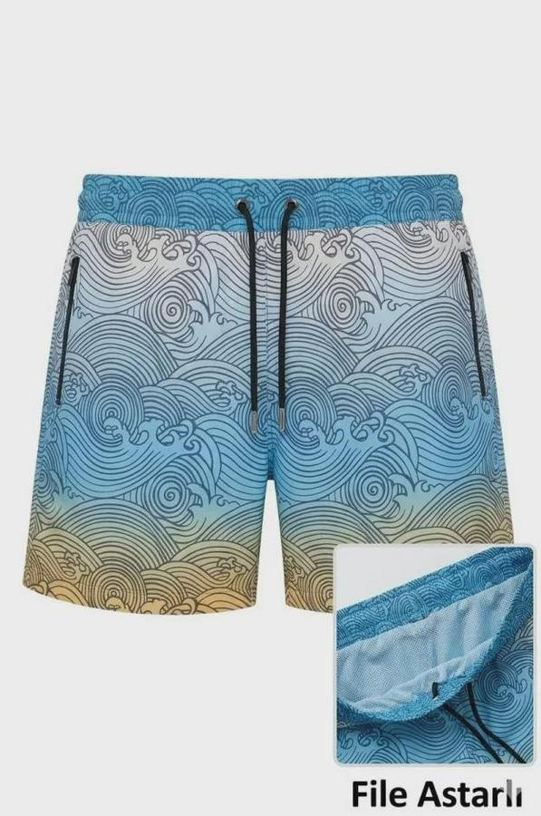 Deniz Şortu Fermuarlı Cepli File Astarlı Hızlı Kuruyan Premium