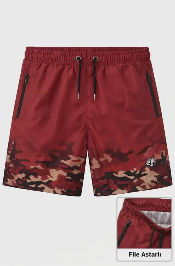 Deniz Şortu Fermuarlı Cepli File Astarlı Hızlı Kuruyan Premium