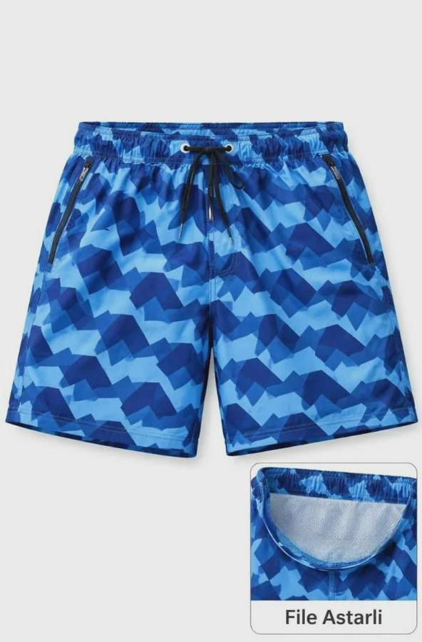 Deniz Şortu Fermuarlı Cepli File Astarlı Hızlı Kuruyan Premium