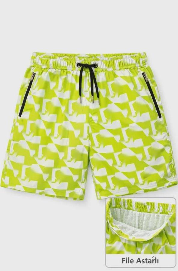 Deniz Şortu Fermuarlı Cepli File Astarlı Hızlı Kuruyan Premium