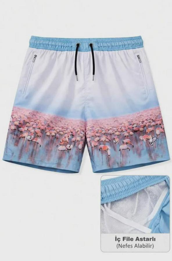 Deniz Şortu Fermuarlı Cepli File Astarlı Hızlı Kuruyan Premium