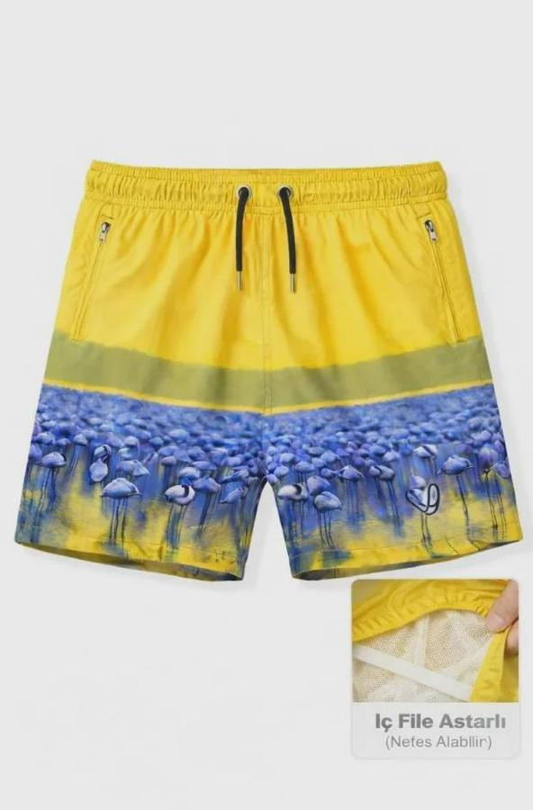 Deniz Şortu Fermuarlı Cepli File Astarlı Hızlı Kuruyan Premium