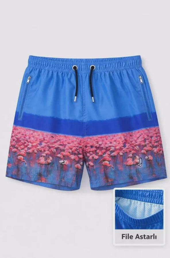 Deniz Şortu Fermuarlı Cepli File Astarlı Hızlı Kuruyan Premium