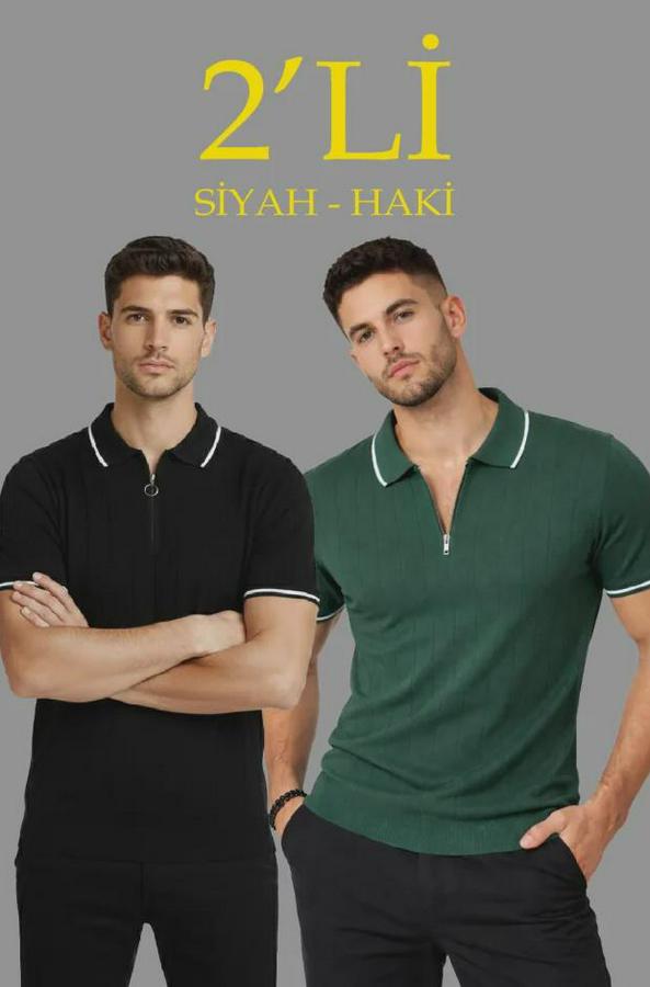 ’li Paket Dokuma Triko  Fermuarlı Yakalı Fitilli Kısa Kollu Regular Fit Tişört