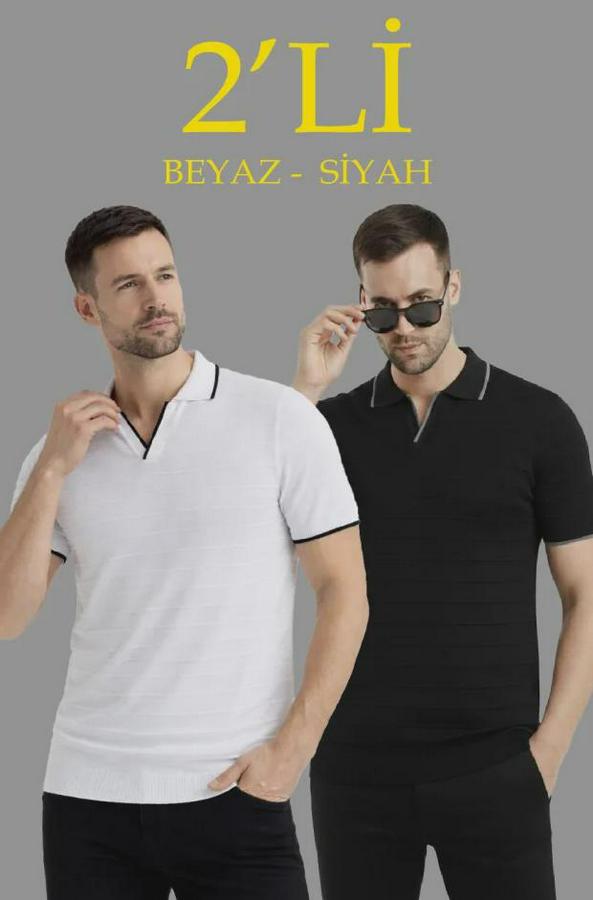 ’li Paket Triko Yakalı Düğmesiz Açık Yaka Fitilli Kısa Kollu Regular Fit Tişört