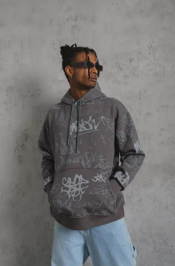 Baskılı Kapüşonlu Ribanalı Sweat