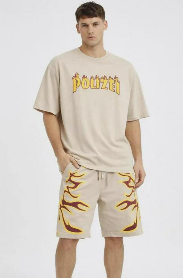 Bej Oversize Baskılı Tişört Şort Takım Cepli Şort Yazlık Rahat Günlük Kombin