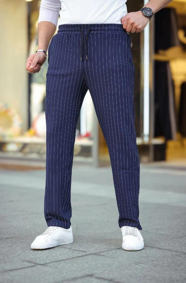 Cizgili Dokuma Krep Jogger Buggy Pantalon Rahat Kalıp