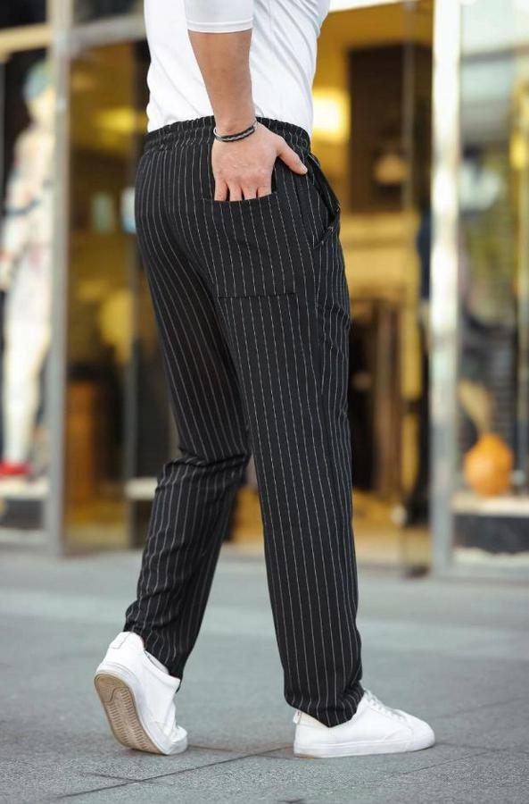 Cizgili Dokuma Krep Jogger Buggy Pantalon Rahat Kalıp