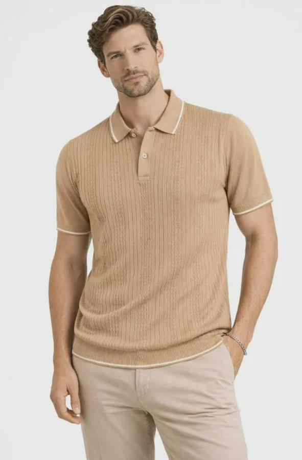 Düğmeli Yaka Triko Dokuma Tişört Desenli Yazlık Şık Günlük Triko Tişört