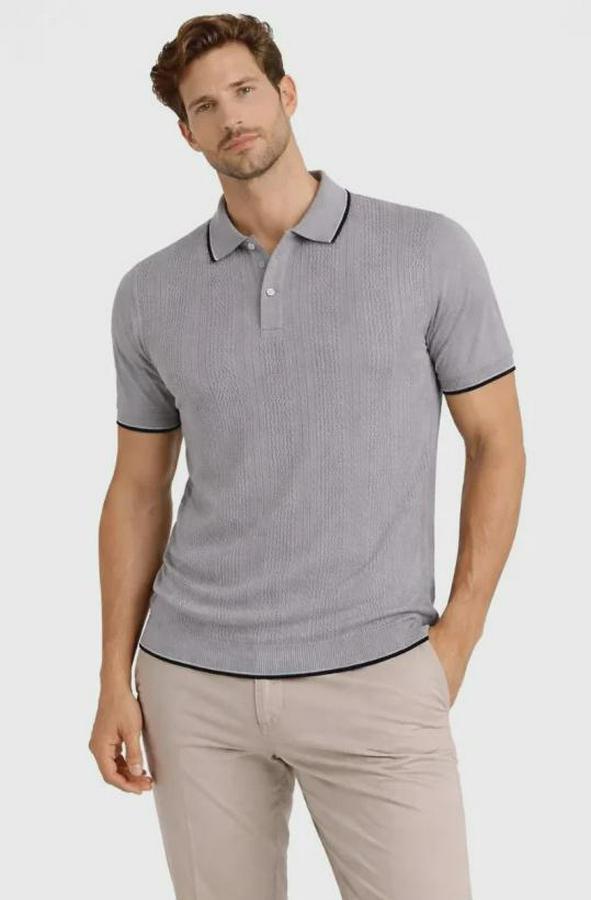 Düğmeli Yaka Triko Dokuma Tişört Desenli Yazlık Şık Günlük Triko Tişört