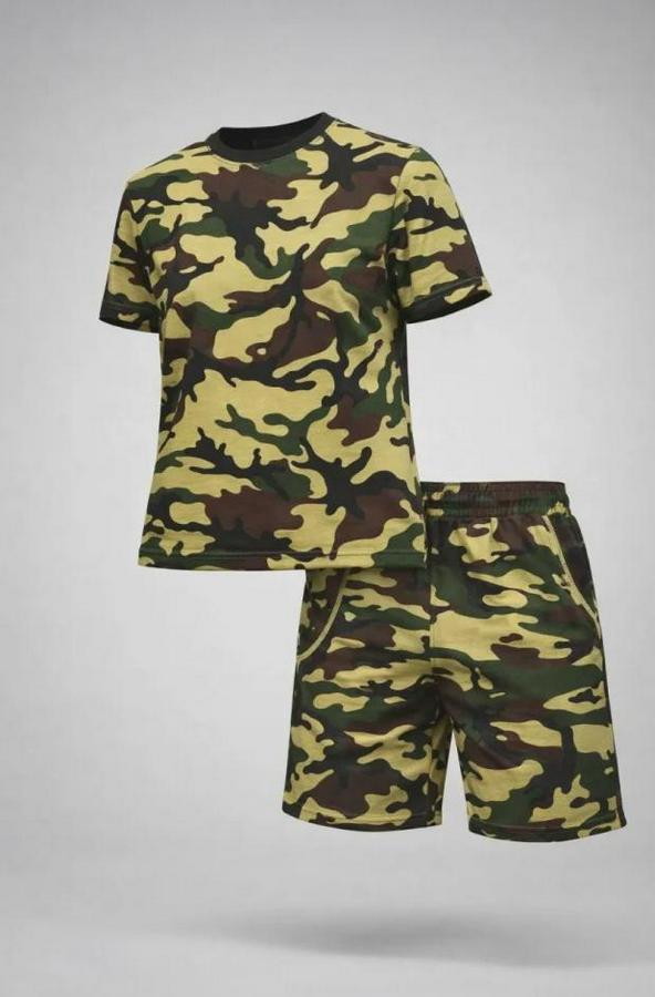 Kamuflaj Desenli Tişört Şort Takım – Regular Fit Günlük Spor 2’li Yazlık Kombin