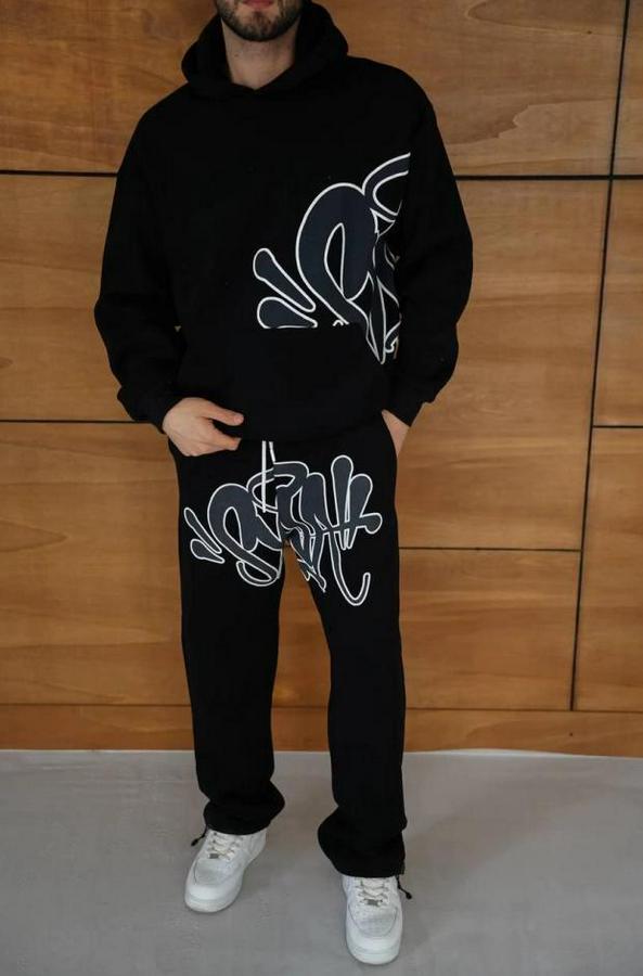 Kapüşonlu Eşofman Takım Graffiti Baskılı Oversize Rahat Kalıp, Kanguru Cepli, Streetwear Tarzında Premium Ürün 3 Iplik Pamuklu