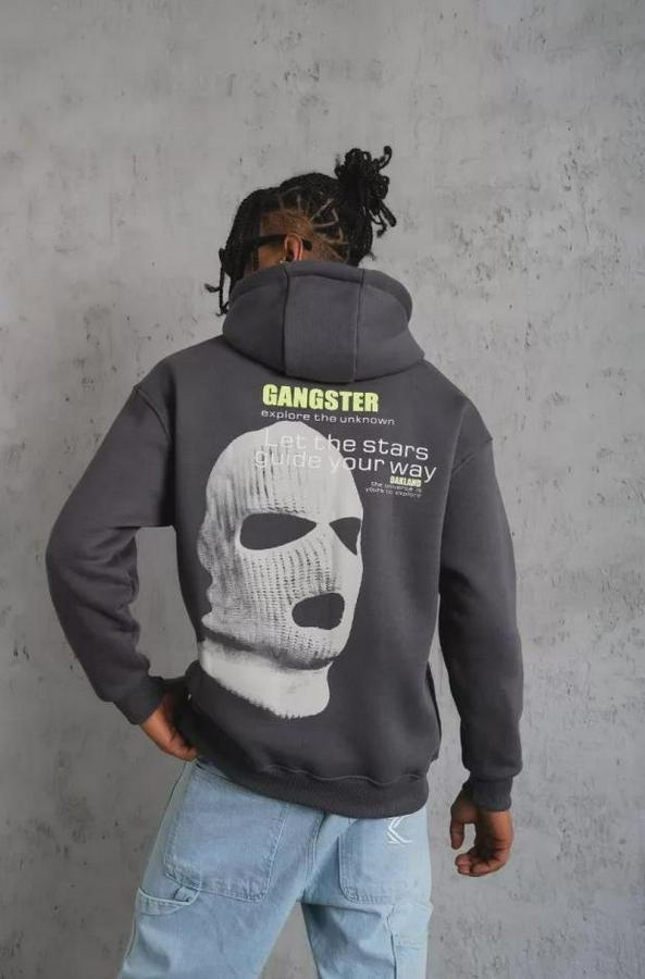 Kordonlu Maske Baskılı Kapşonlu Sweat