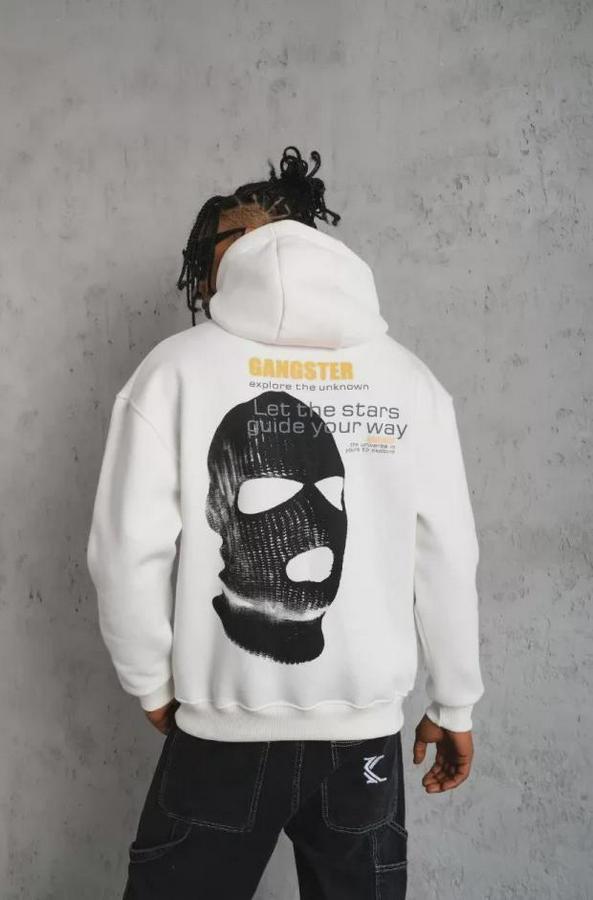 Kordonlu Maske Baskılı Kapüşonlu Sweat