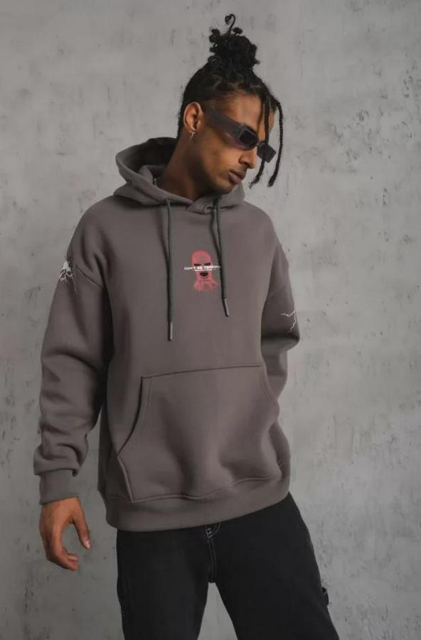 Maske Baskılı Kapüşonlu Sweat