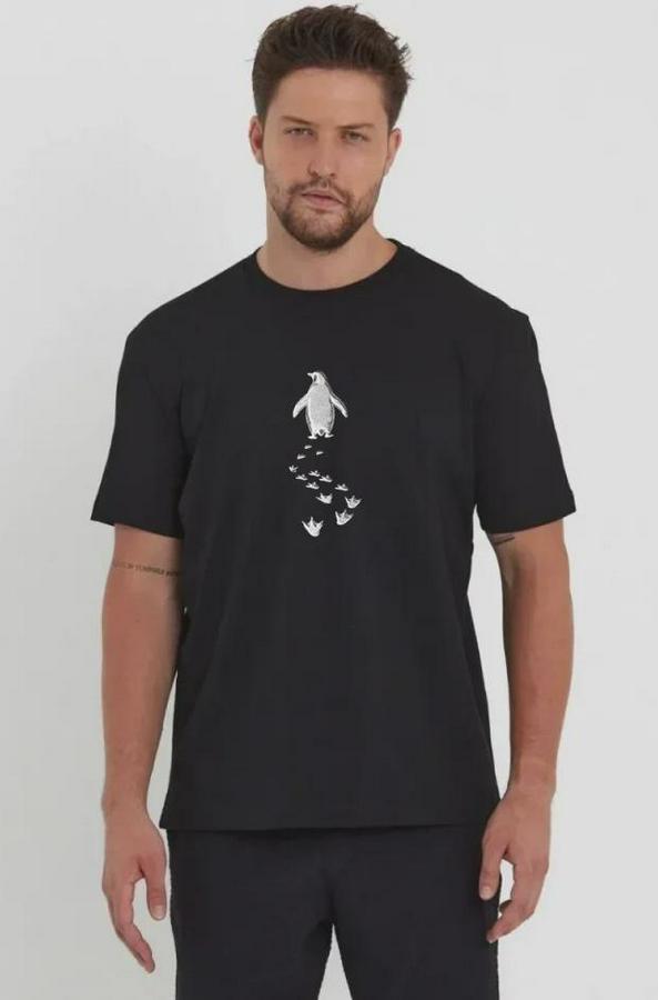 Nihilist Penguen Temalı Oversize Bisiklet Yaka Tişört