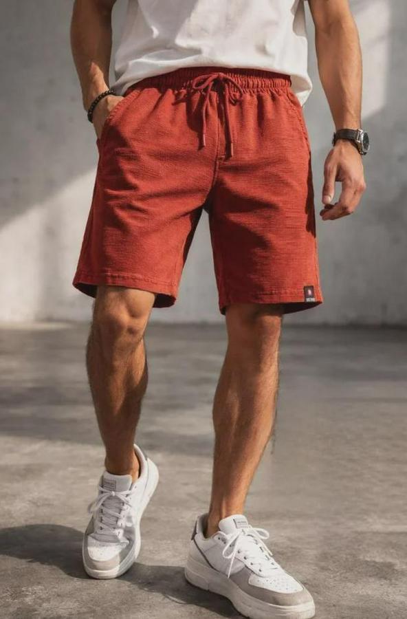 Otoban Dokuma Şort Beli Lastikli Bağcıklı, Cepli, Rahat Kesim Günlük Yazlık Şort