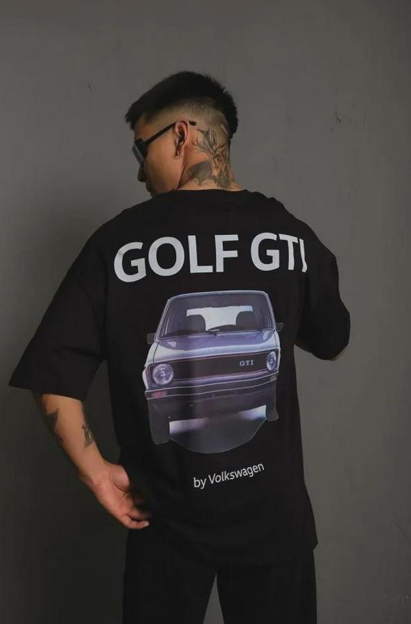 Oversize Baskılı Tişört – Golf Gti Retro Araba Desenli, Ön