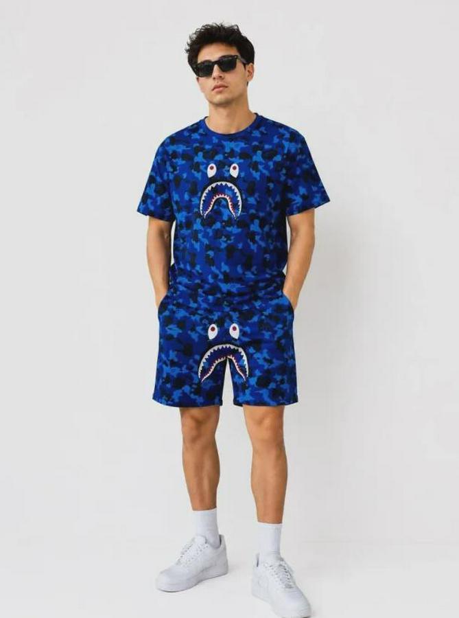 Oversize Kalıp Pubg Bape X Shark Nakışlı Cepli Şort Takım
