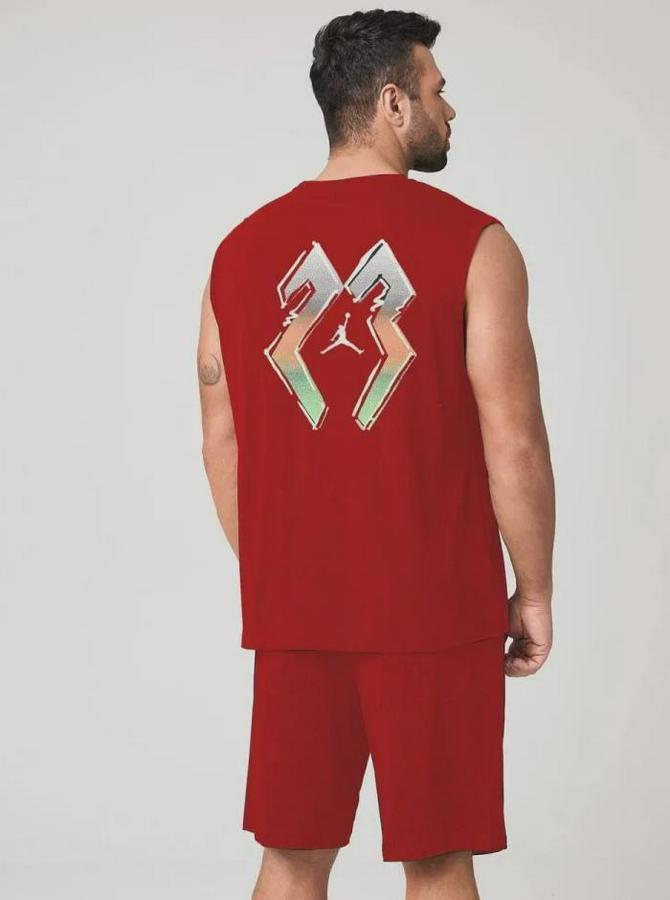 Sırt Baskılı Sıfır Kol Ikili Şort Takım