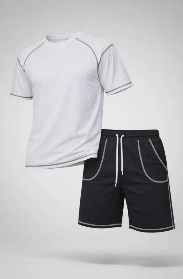 Spor Tişört Şort Takım Kontrast Dikiş Detaylı Ovarsize Rahat Kalıp