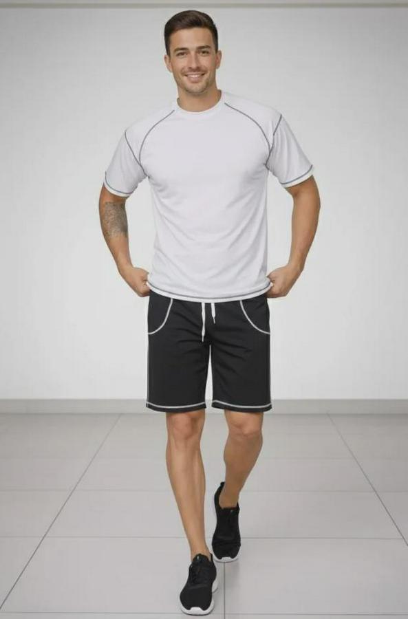 Spor Tişört Şort Takım Kontrast Dikiş Detaylı Ovarsize Rahat Kalıp