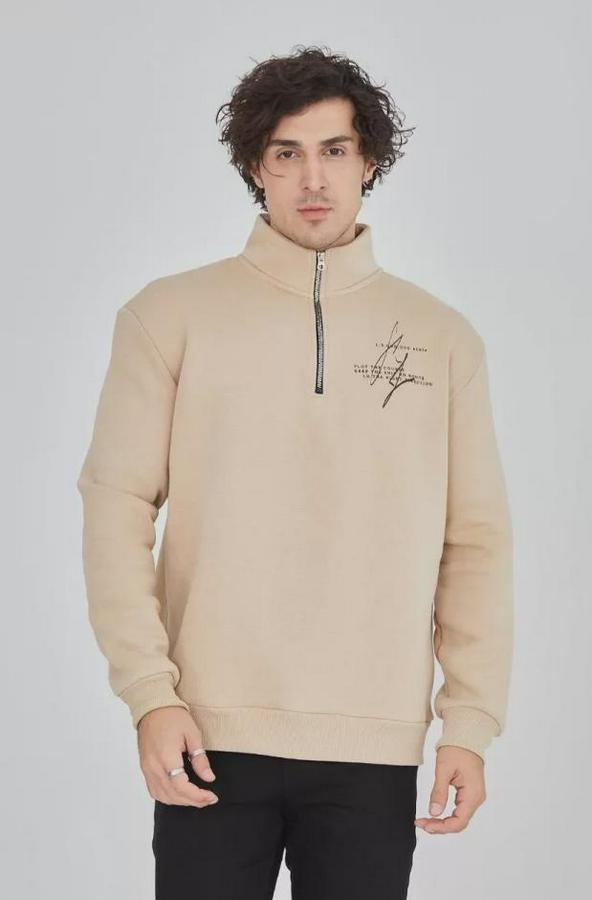 Yarım Fermuarlı Baskılı Sweat