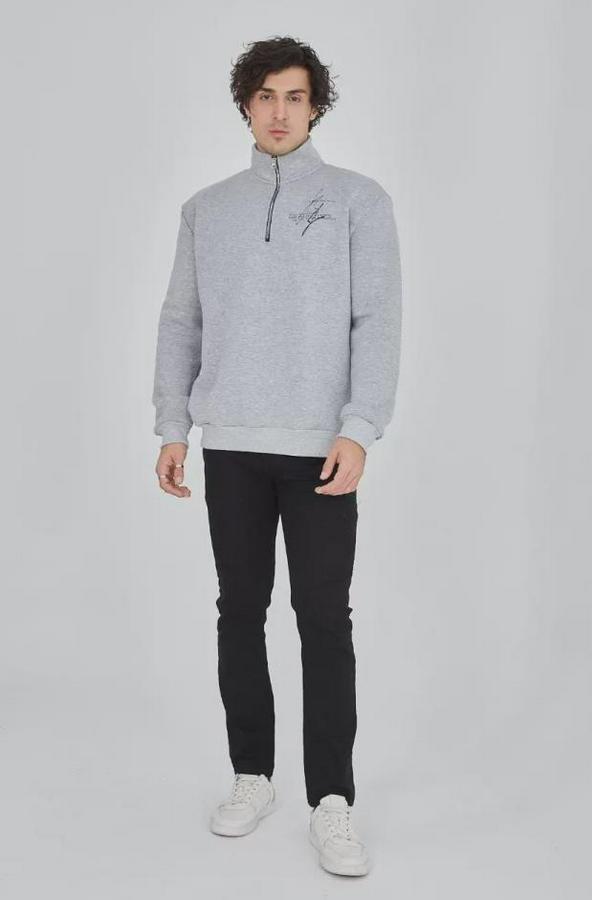 Yarım Fermuarlı Baskılı Sweat