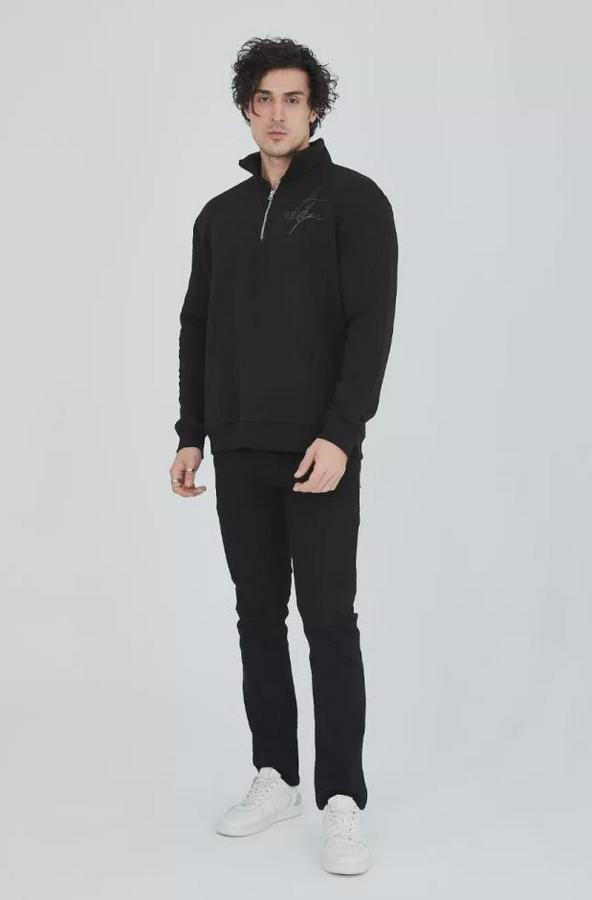 Yarım Fermuarlı Baskılı Sweat