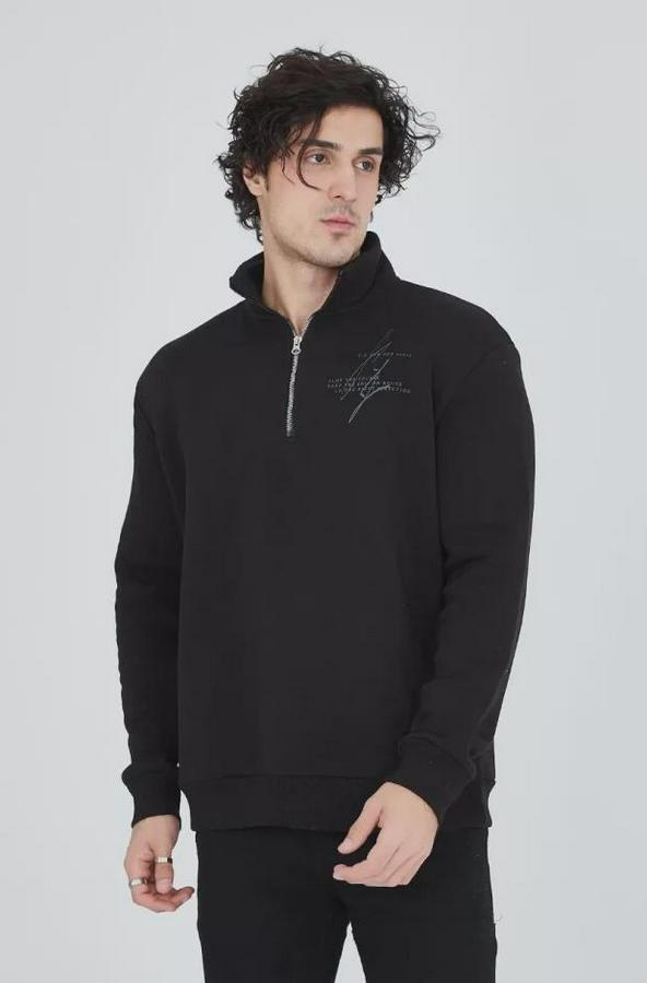 Yarım Fermuarlı Baskılı Sweat